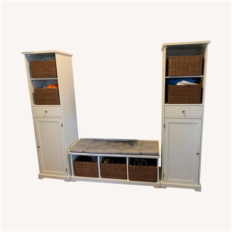 Pottery Barn 3-Piece Bench & Storage Cabinet - AptDeco