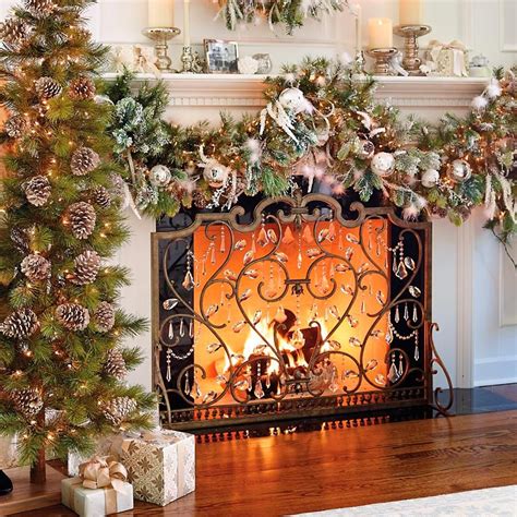 Louviere Fireplace Screen | Frontgate | Christmas fireplace decor ...