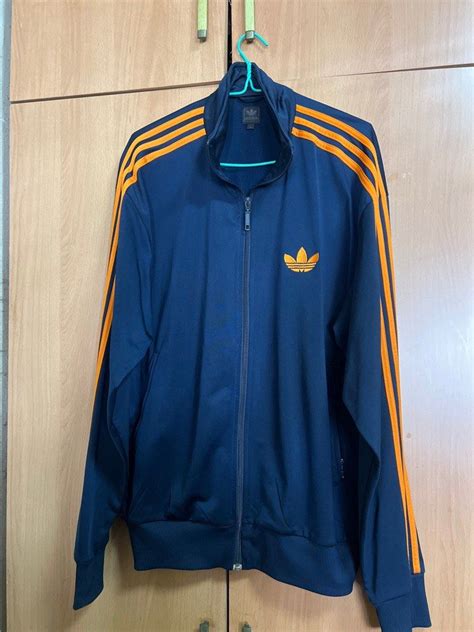 Adidas Jacket, Adidas track jacket dark blue orange 3 stripe., Men's ...