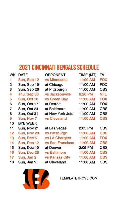 Cincinnati Bengals Schedule 2024 2024 Printable - Kiah Kellen