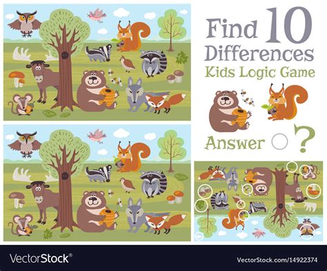 Find differences educational kids game with forest