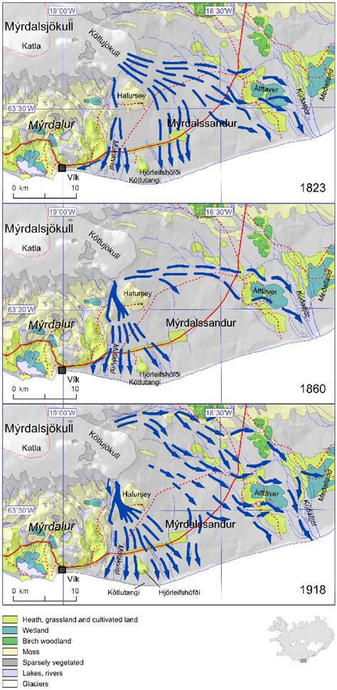 The main paths of the three last major jökulhlaups across... | Download ...