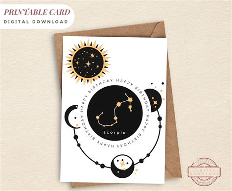 PRINTABLE Birthday Card Birthday SCORPIO Horoscope Instant Download ...