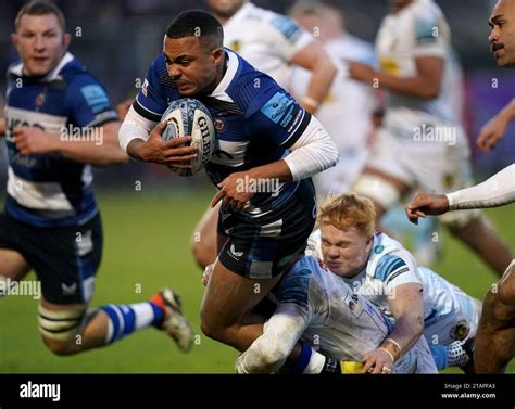 Bath's Max Ojomoh (left) is tackled during the Gallagher Premiership ...