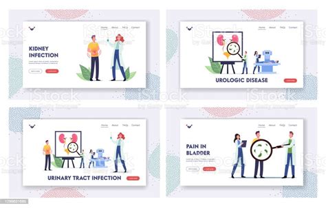 Urinary Tract Infection Uti Landing Page Template Set Tiny Doctors And ...