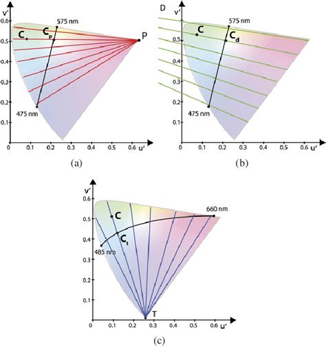 Projection of a color to a dichromatic chromaticity gamut in the CIE u... | Download Scientific ...