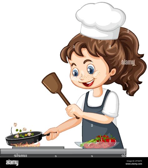 Cute girl character wearing chef hat cooking food illustration Stock Vector Image & Art - Alamy