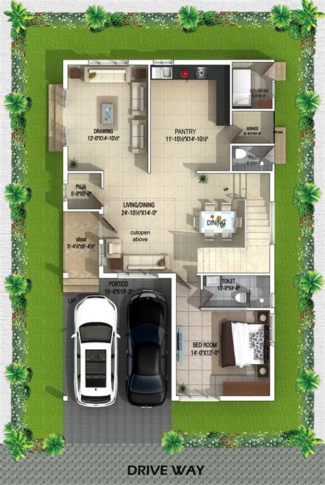 Type A West Facing Villa ground Floor plan | Free house plans, West ...