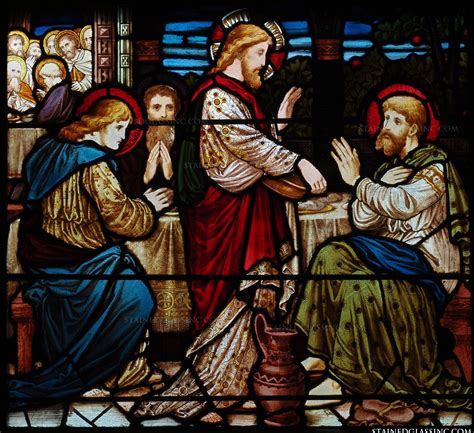 "Jesus Washing Disciples Feet" Religious Stained Glass Window