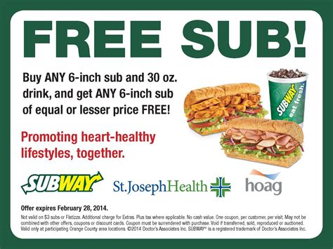 Current Printable Subway Coupons