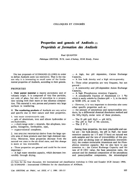 (PDF) Properties and genesis of Andisols