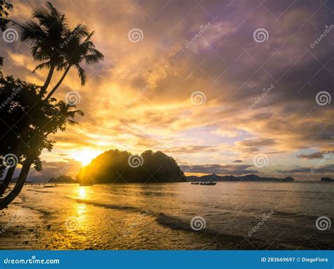 Sunset in El Nido, Palawan, Philippines Stock Image - Image of asia, coast: 283669697