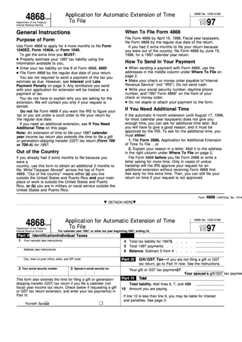 Fillable Form 4868 - Application For Automatic Extension Of Time To ...