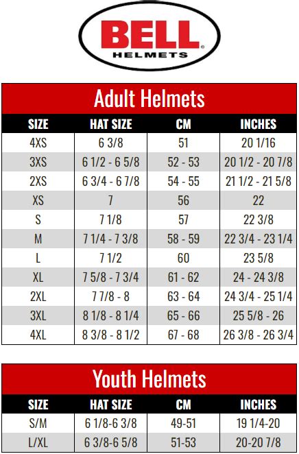 Bell Motorcycle Helmet Size Chart - Infoupdate.org