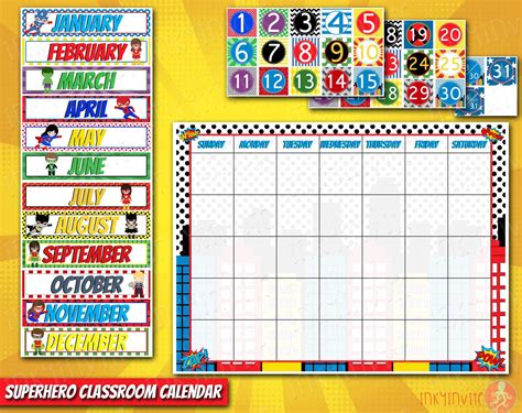 Superhero Classroom Calendar Pre-school Classroom