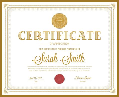 Retro Gold Certificate Vector Template Vector Art & Graphics ...