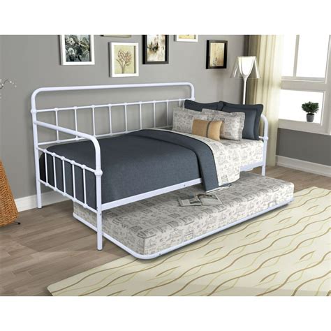 Metal Frame Daybed with Trundle, Day Bed With Under Bed Single Bed Frame for Guest Room Children ...