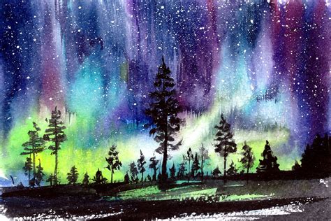 NORTHERN LIGHTS watercolor aurora borealis painting glow in | Etsy