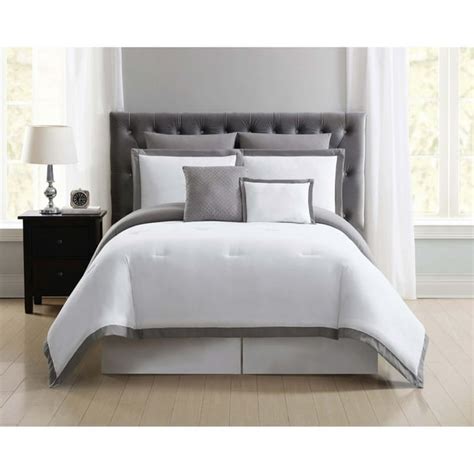 Truly Soft Everyday Hotel Border White and Grey 7 Piece Full / Queen Comforter Set - Walmart.com ...