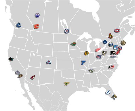 Map that shows where all 30 of the NHL teams are located. | Nhl hockey ...