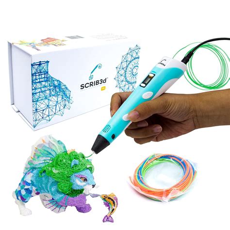 SCRIB3D P1 3D Printing Pen with Display - Includes 3D Pen, 3 Starter Colors of PLA Filament ...