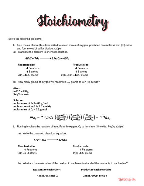 Solution Stoichiometry Worksheet Answers