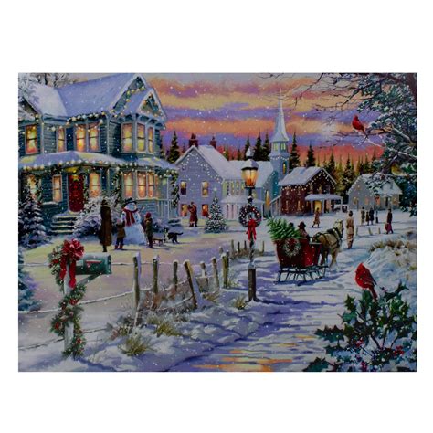 Fiber Optic and LED Lighted Snowy Christmas Village Canvas Wall Art 11. ...