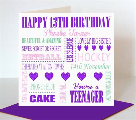 personalised 13th birthday card by lisa marie designs ...