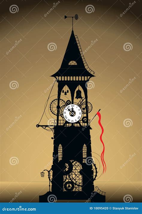 Clock tower silhouette stock vector. Illustration of bells - 10095420