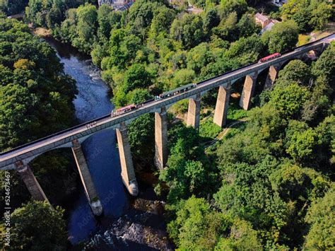 Aerial view of the Pontcysyllte Aqueduct that carries the Llangollen Canal across the River Dee ...