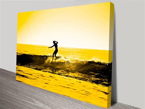 Yellow Sunset Surfing Print Wave Art on Canvas Perth WA Au