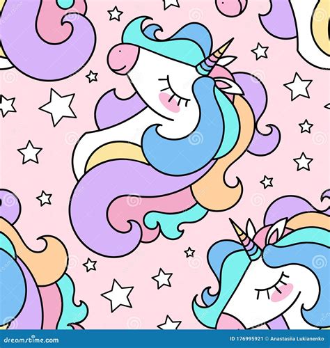 Seamless Pattern with Unicorn Head and Stars on a Pink Background ...