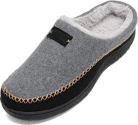 Mens Sliders Slippers, Moccasins Fluffy Memory Foam Cozy Slip on Gents Men Slippers with Non ...