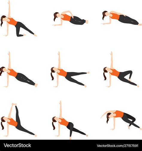 Side plank variations yoga asanas set Royalty Free Vector