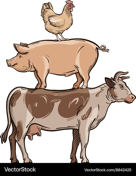 Farm animals cow pig and chicken Royalty Free Vector Image