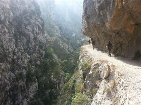 On the trail in the Cares Gorge, Picos de Europa, northern Spain. This ...