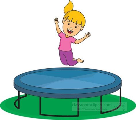 Outdoors and Recreation Clipart-girl jumping playing on trampoline clipart