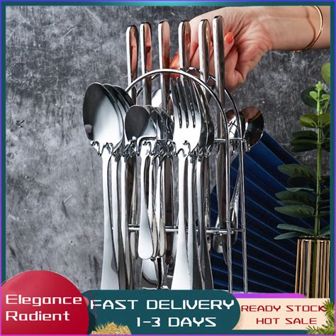 24 Piece Cutlery Set Silver Gift Box Kutsara Tinidor Set Makapal With Stainless Knife, Spoon and ...