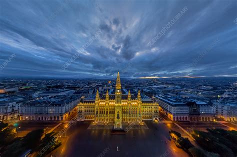 Aerial view of Vienna city hall at night, Austria - Stock Image - F038 ...