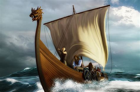 Viking ship on the sea Digital Art by Vlastimil Sestak - Pixels