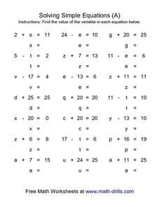 Solving Simple Equations (A) 3rd - 4th Grade Worksheet | Lesson Planet