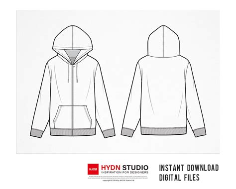 Zip-up Hoodie Flat Sketch 2style, Fashion Flats, Fashion Design Template, Fashion Print, Dawing ...