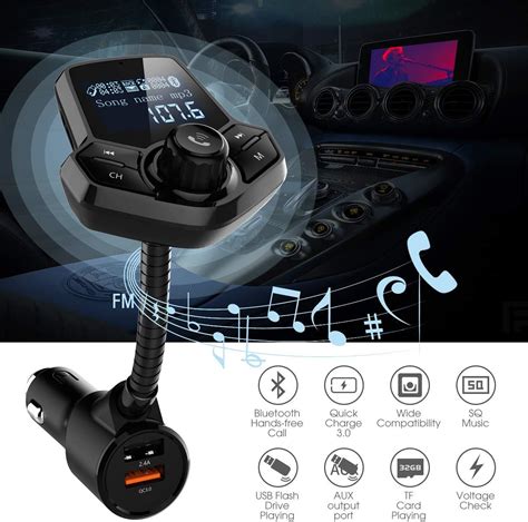 in-Car Bluetooth FM Transmitter Wireless Radio Adapter Hands-Free Car ...