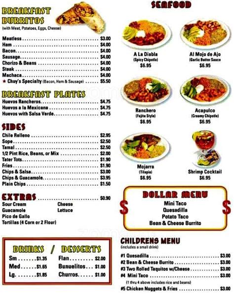 Menu at Chuy's Taco Shop, Gresham, 660 NW Eastern Parkway