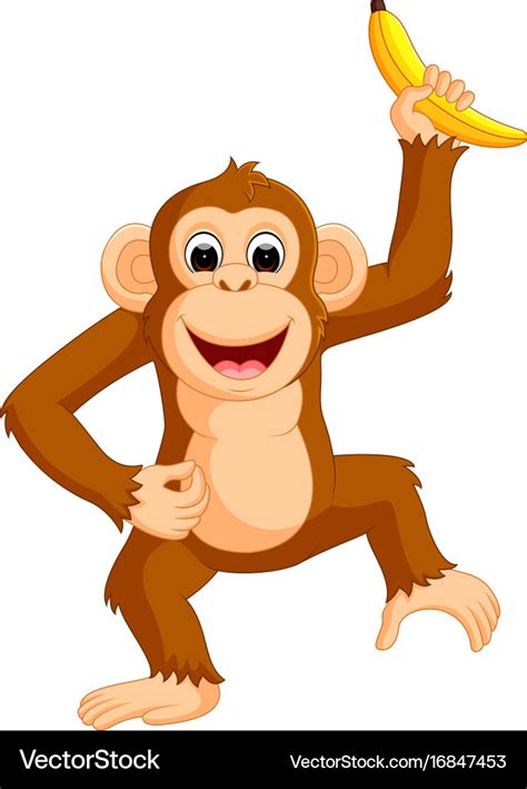 Cute monkey cartoon eating banana Royalty Free Vector Image