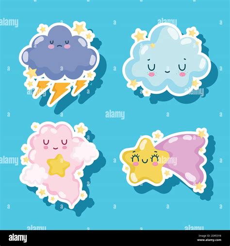 weather icons cute storm cloud shooting star sticker stye vector illustration Stock Vector Image ...