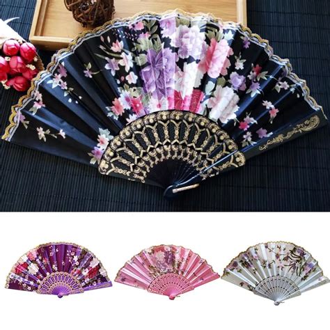 Lace Silk Fan Floral Folding Fan Hand Held Portable Decorative Fan Home Decor Craft Wedding ...