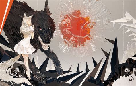 1536x864 resolution | white haired female anime girl with black wolf HD wallpaper | Wallpaper Flare