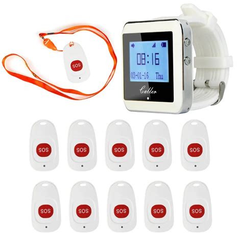 Wireless Hospital Nurse Calling System 1 Watch Receiver + 10 Call Bell Emergency Call Button for ...