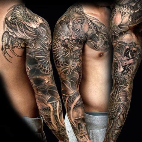 100 Dragon Sleeve Tattoo Designs For Men - Fire Breathing Ink Ideas | Dragon sleeve tattoos ...